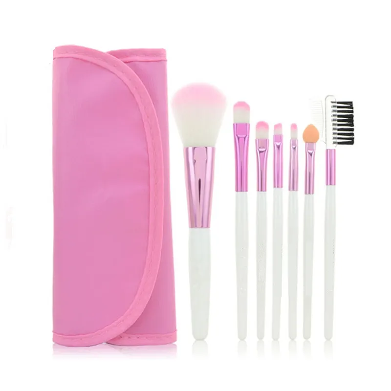 Kit professionnel 7 pièces ensemble de maquillage pinceaux Portable cosmétique poudre à sourcils maquillage brosse outil porte-sac en cuir