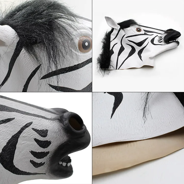 Fun Halloween Mask réaliste Latex Horse Horse Party Intéressant Masquerade Masques Silicone Face Zebra Mask6131542