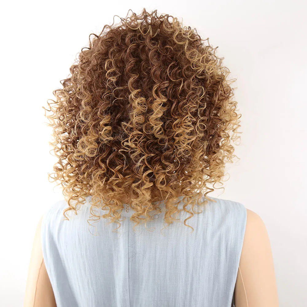 Parrucca riccia afro crespa corta bionda e marrone Parrucche soffici donne americane Cosplay ad alta temperatura capelli sintetici