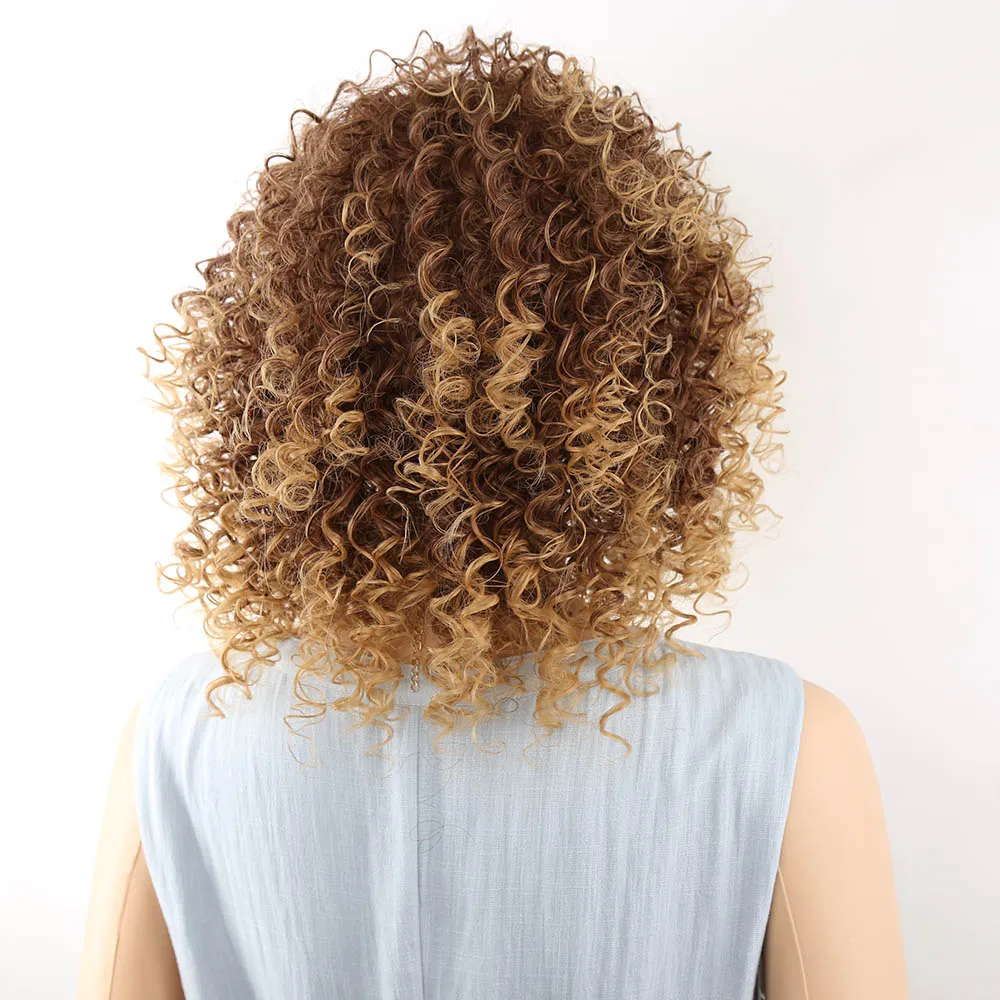 Perruque Afro bouclée crépue courte blonde et brune, perruques moelleuses pour femmes américaines, cheveux synthétiques cosplay haute température