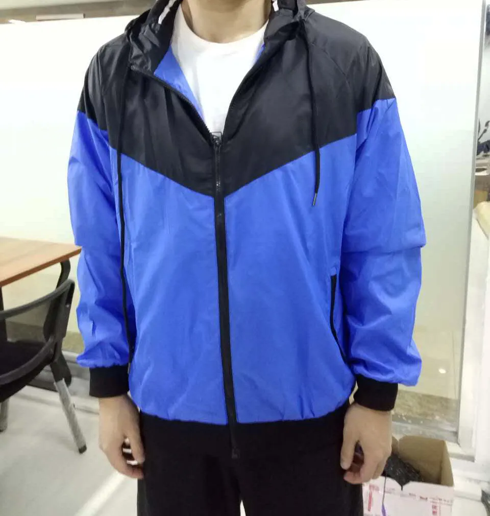 Men Women Sports Windbreaker Jackets Colors Patchwork Contract Waterproof Jacket Zippers Up Hooded Coats