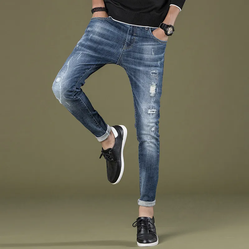 Jeans-Men 2018 Hot Fashion Men Pante Märke Straight Slim Fit Ripped Jeans Italian Designer Distressed Stretch Denim Jeans Homme