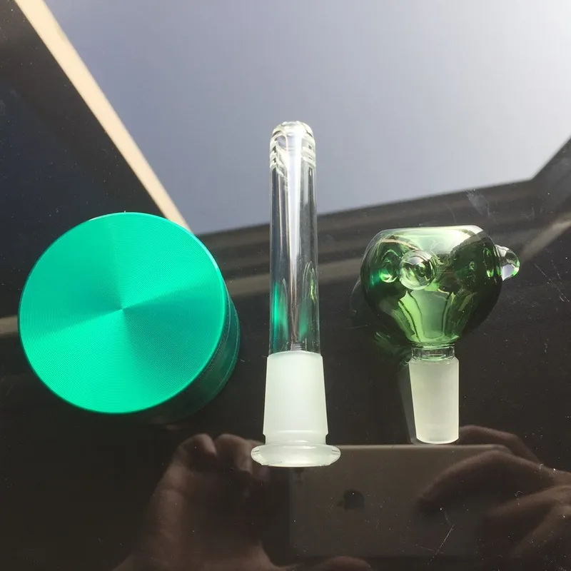 Pipes Verde Azul Alto Big Bong Dab Rigs água Double Tree Perc 18 milímetros Conjunto Hetero tubo de vidro Bongos Com Herb Grinders GB1218