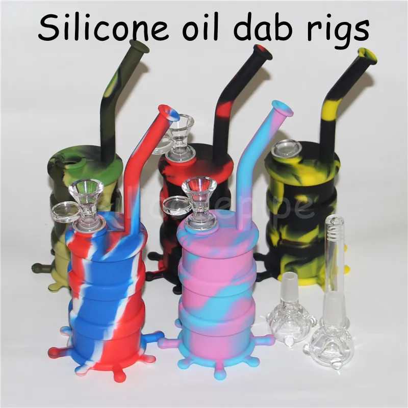 Hookahs Silicone Barrel Rigs Mini Silicon Rig Dab Bongs Water pipe Oil Drum Bong with glass bowls quartz banger free DHL
