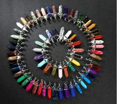 2018 Hot crystal six prism pendant necklace jewelry agate stone bullet