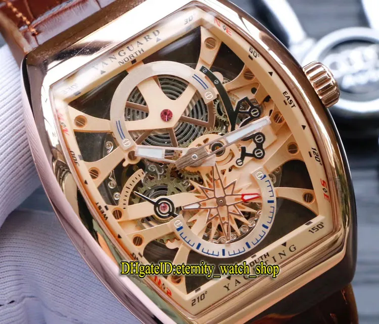 vanguard watch Luxry VANGUARD V 45 T GR CS YACHTING Rose Gold Case Two needle Rome Dial Automatic Mechanical Mens Watch Leather Strap Sport Watches 02