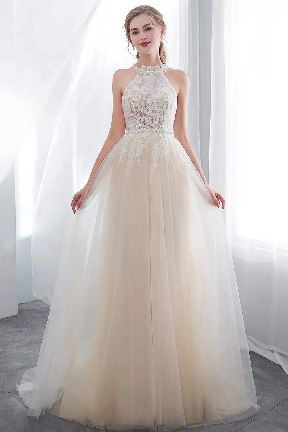 white christmas dresses Halter Neck Wedding Dress Off-White / FR 36
