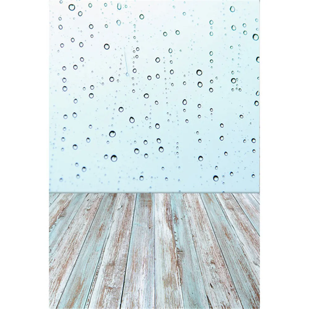 Light Blue Wall Raindrops Baby Bambini Fondali Fotografia 5x7ft Neonato Photo Studio Puntelli Sfondi Pavimento in legno