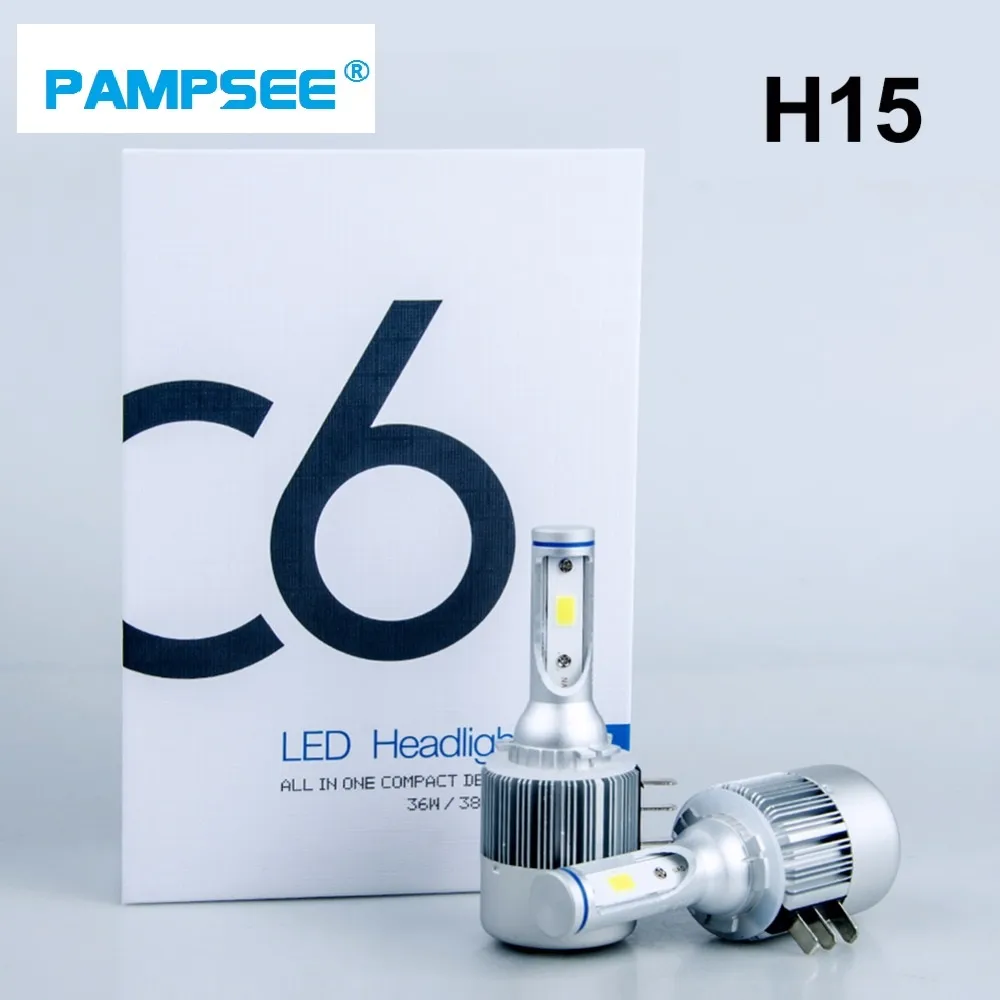 PAMPSEE 2Pcs H15 Car led bulb Lamp 6000lm Super Bright COB LED Headlight Auto LED Headlamp Replacement Canbus Error Free For Cars Automobile