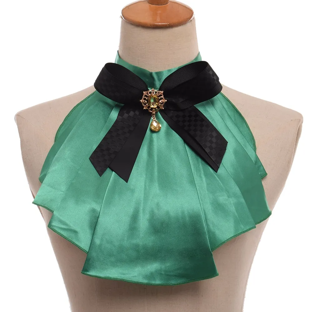 Vintage vrouwen jabot nek met bowknot pins punk Victoriaanse chiffon ruche kraag hoge kwaliteit snelle verzending