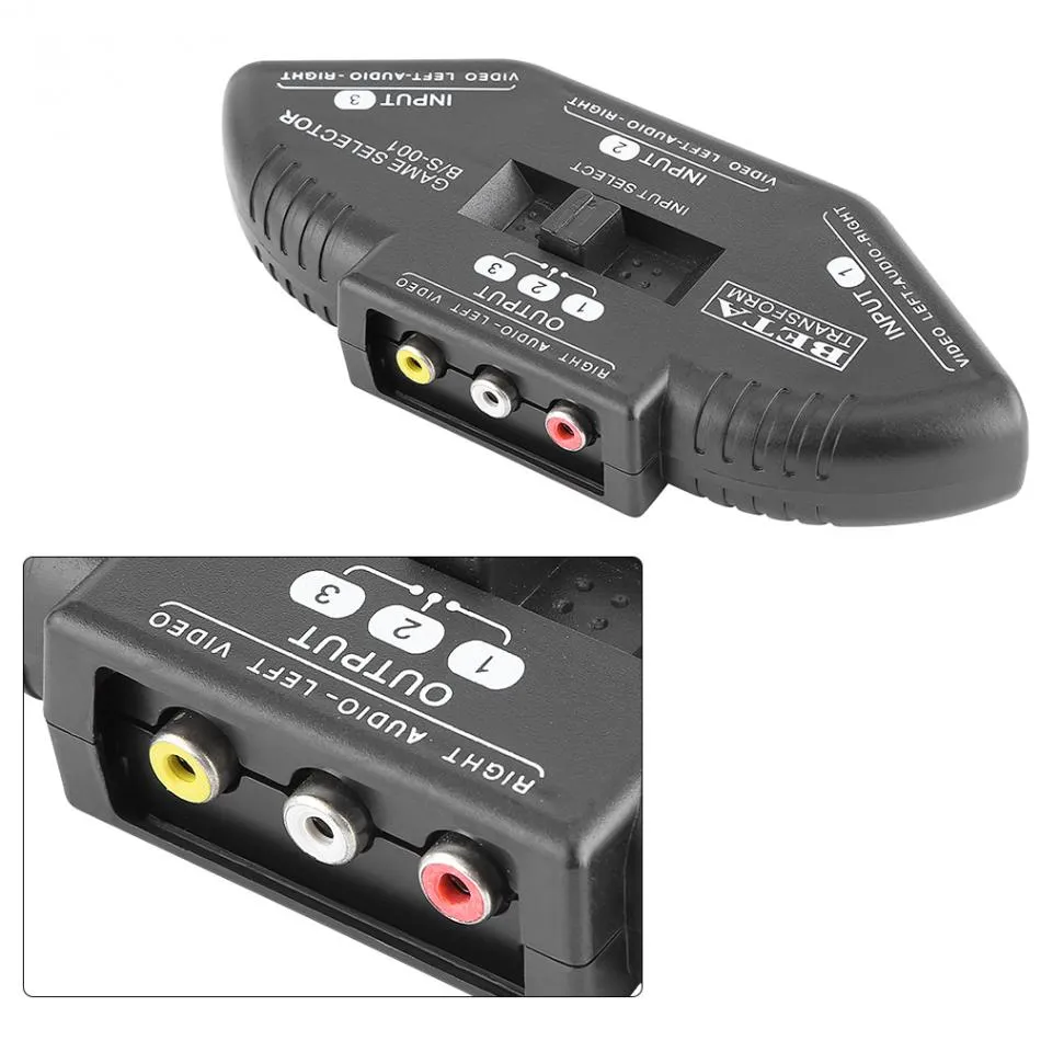 Freeshipping 3 W 1 OUT Sygnał wideo AV RCA Przełącznik Selector Selector Box Converter Splitter dla projektorów DVD VCD VCR