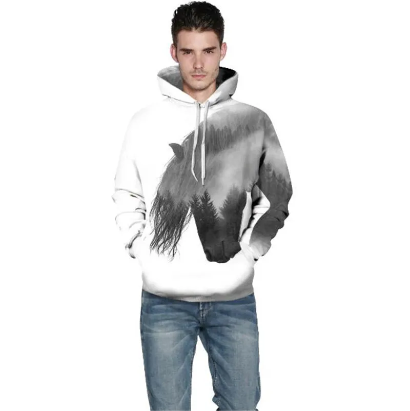 En gros livraison gratuite Fashion Cap Hoodies Hommes Femmes Pulls À Manches Longues Imprimer Note De Musique / Fumée Homme / Cheval Sweat À Capuche 3d Sweats