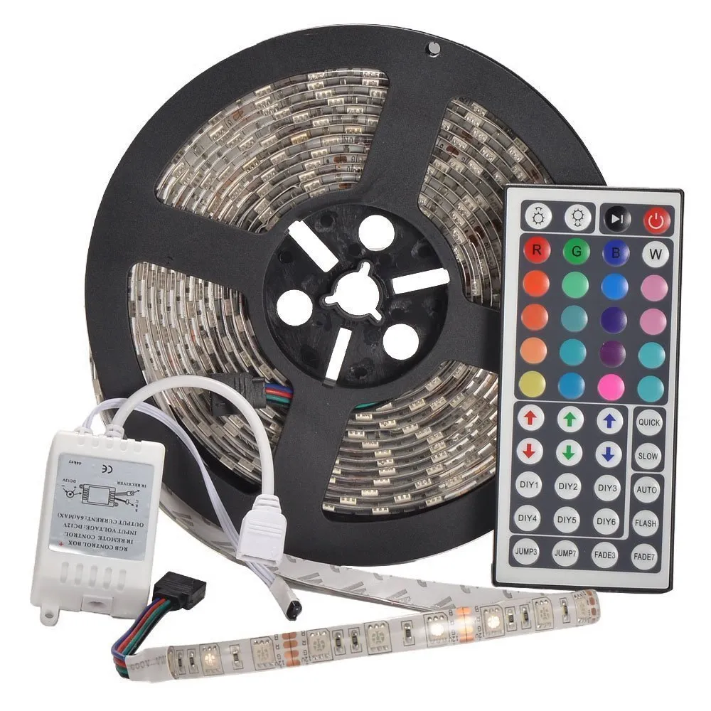 شرائط مقاومة للماء IP65 5M 300 LEDS 5050 RGB LED Strips Remote Controller 12V 5A مصدر الطاقة