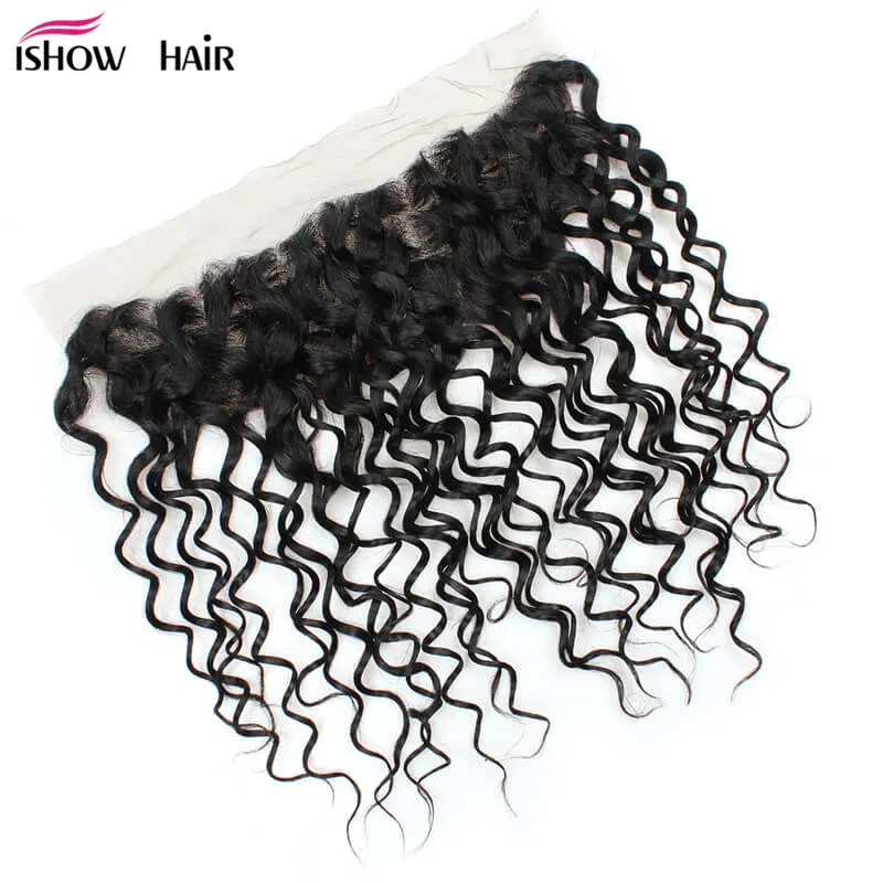 Ishow Frontal Lace Closure Brasileño Peruano Malayo Indio Virgen Cabello humano para mujeres Niñas Todas las edades Natural 8-28 pulgadas Onda de agua Parte libre Color marrón medio