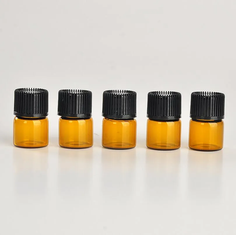 1 ml Mini Amber Glass Essential Oil Perfume Bottle 1/4 dram Botella de Tubos de Muestra de Perfume Envío Gratis LX3217
