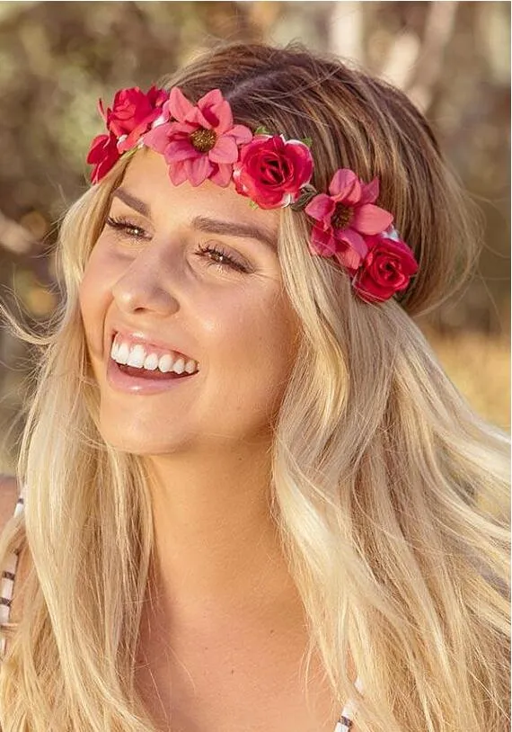 Kadınlar için Bohem Stili Gül Çiçek Taç Bantlar Gelin Düğün Renkli Çiçek Çelenk Bandı Saç Süs