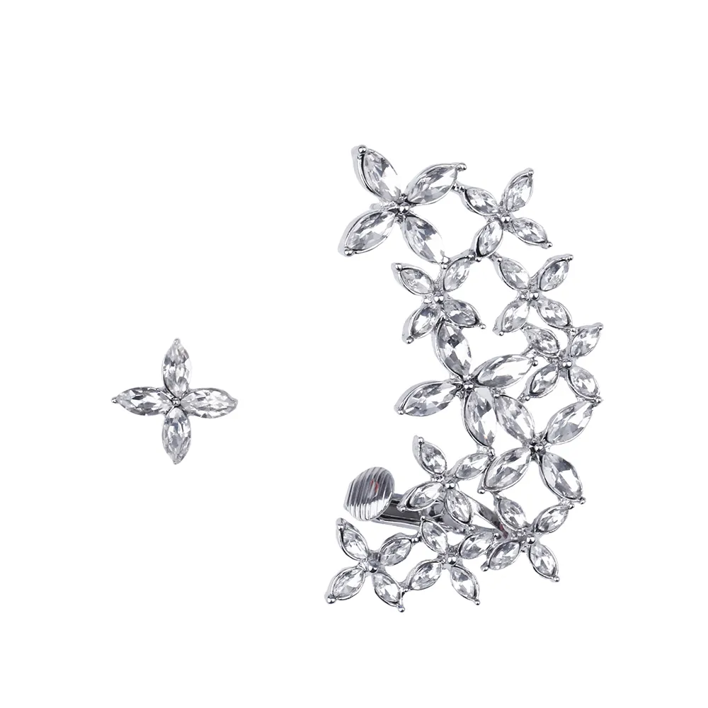 Tomtosh Crystal Floral Design Ear Cuffs Kolczyki Cyrkon