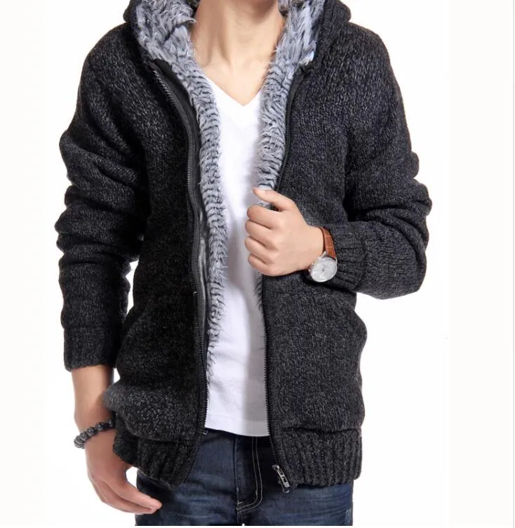Fur Inside Thick Autumn Winter Warm Jackets Hoodies Hodded Mens