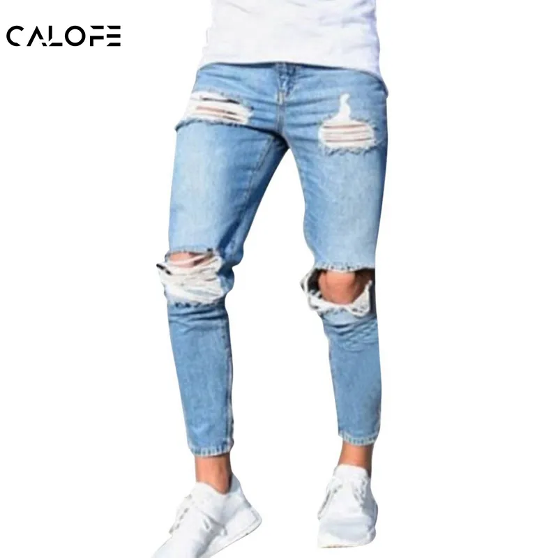 Calofe Man's enkellange gat jeans rechte versleten broek zomer lichtgewicht fashion casual broek plus size jeans 2018 nieuw