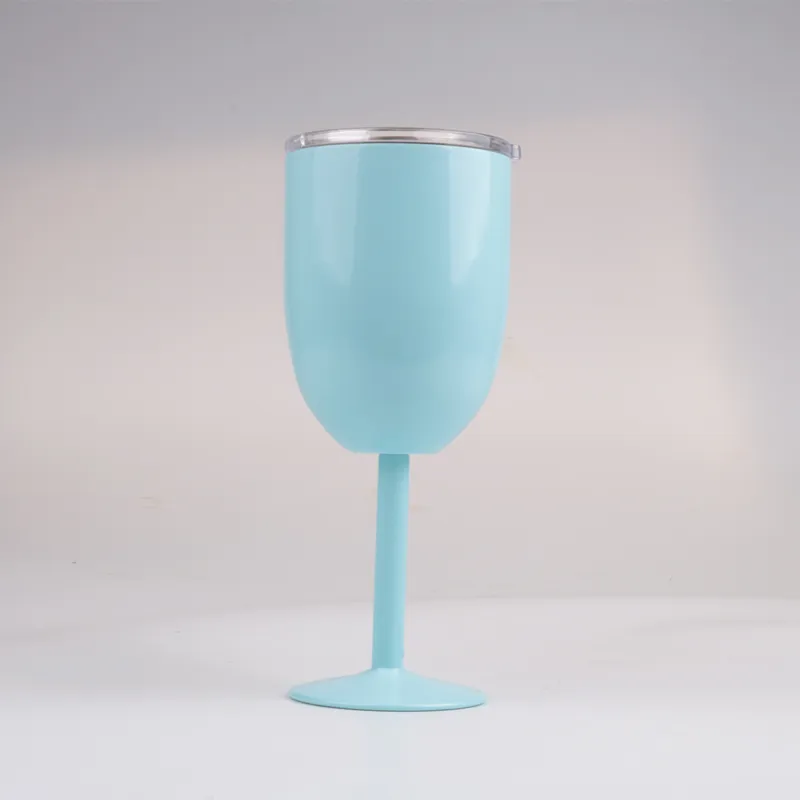 DHL 10oz Wine Glasses Vacuum Stainless Steel Cocktail Glass Wine Goblet Glass with Lid for Daily Camping & Picnics Green