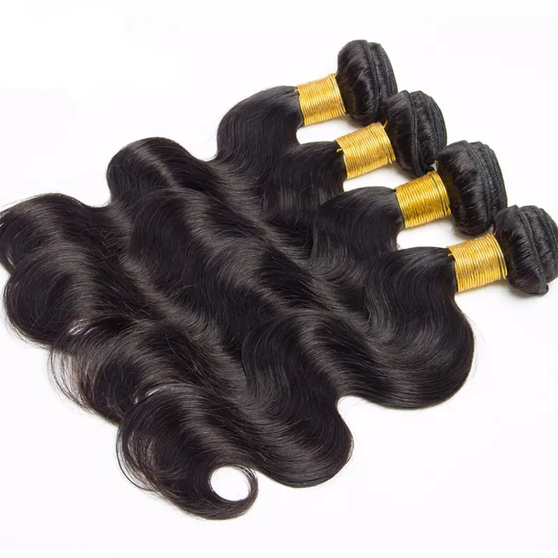 Bundles brésiliens de vague de corps de cheveux humains avec 13x4 dentelle frontale partie libre 5 piècesExtensions de cheveux avec fermeture couleur naturelle