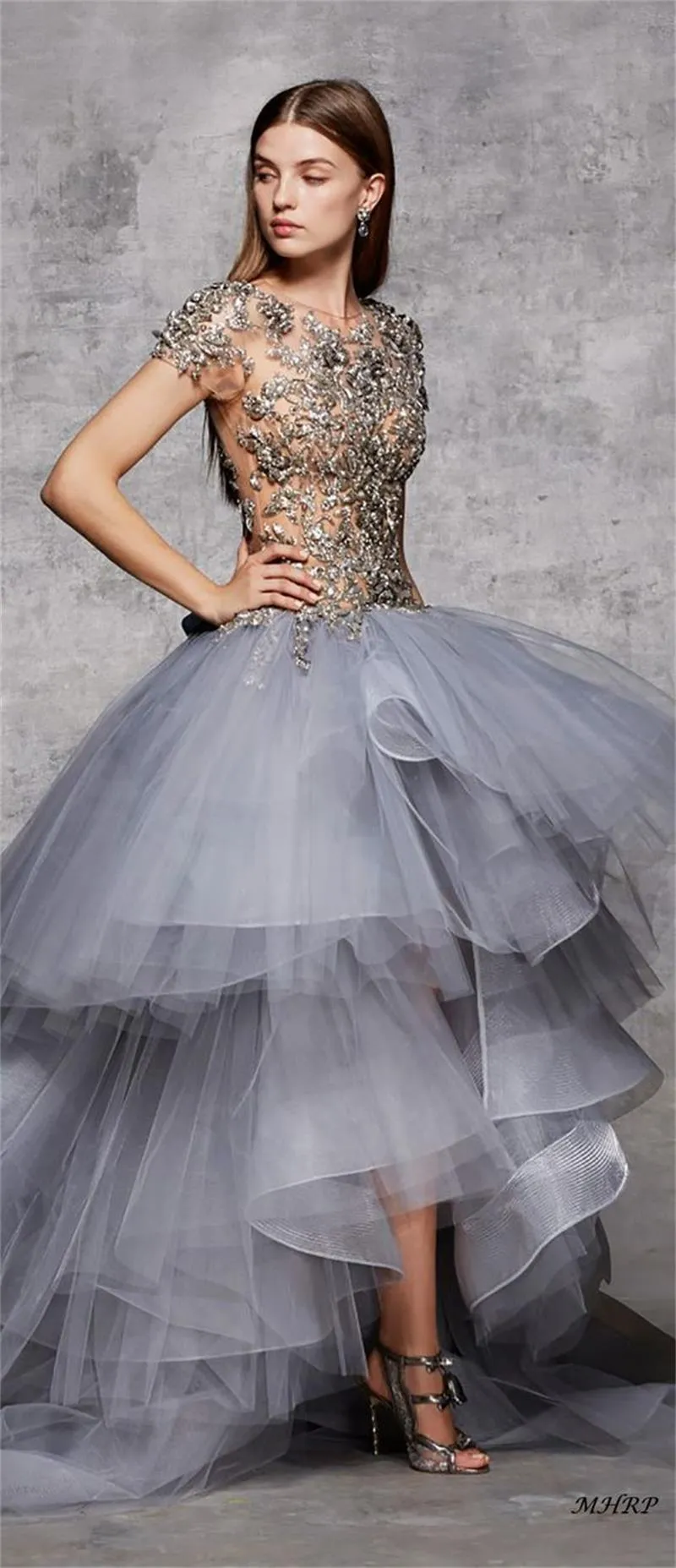 Marchesa Pre-Fall Gorgeous Prom Dresses High Quality Exquisite Beads Tiered Tulle Red Carpet Illusion Evening Gowns Formal Wear