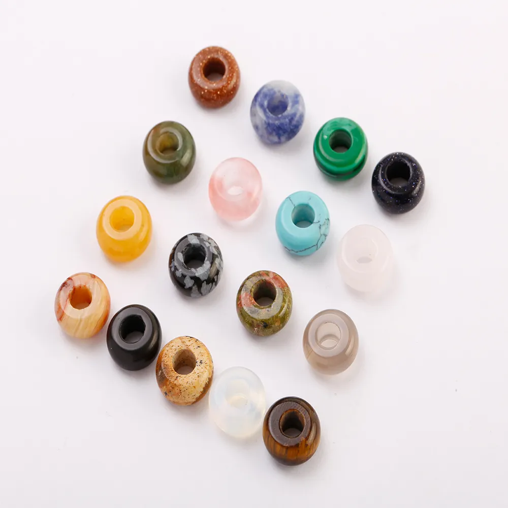 Fubaoying Pierre Naturelle Mixte Ronde Forme Big Hole Perles Agate Cristal Chakra Perles DIY Bijoux faisant Boucles D'oreilles Collier pour Amis Cadeau