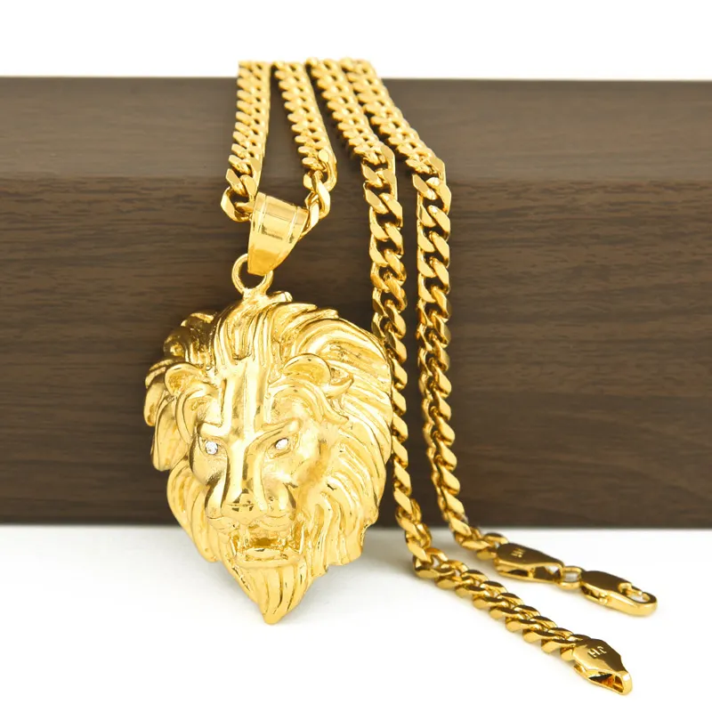 Collane pendenti a testa di leone Collane hip hop catene oro uomo designer in acciaio inossidabile gioielli cubani collegamenti a catena collana bijoux bijoux