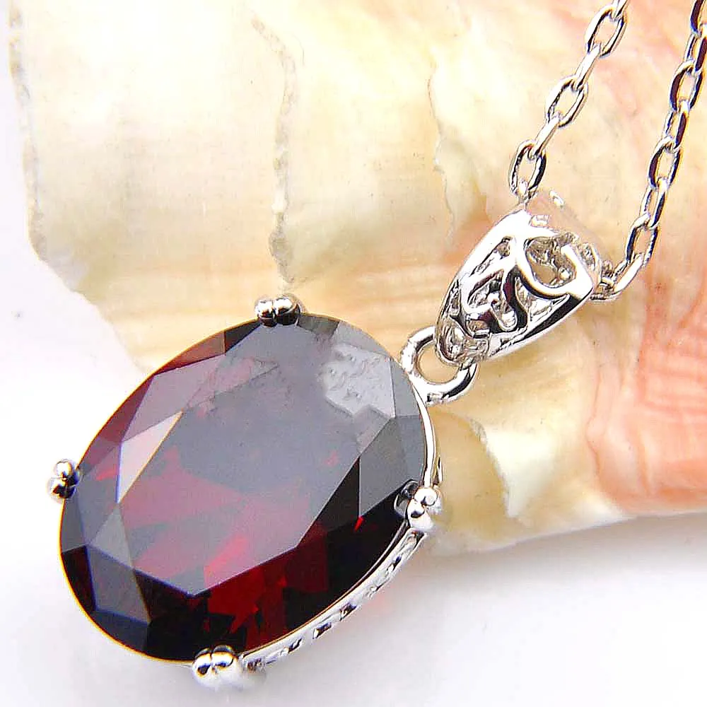 LuckyShine 925 Sterling Silver Pendant Necklaces Women's Easter Colares Ruby Jewelry Indian Garnet Gemstone Pendant Jewelry
