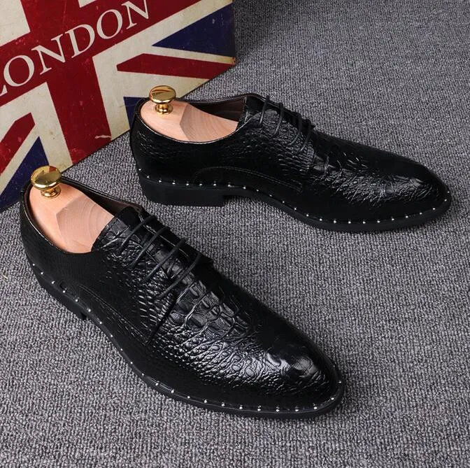 Men Dress shoes New Bronze color Crocodile grain Restoring Genuine Leather Loafers Pointed Toe Formal Mens Business Flats Doug Shoes 37-44