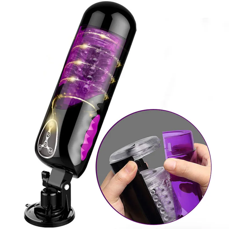 Máquina de Voz Rotativa Automática Telescópica Masculino Masturbador Vagina Buceta Vibrador Sex Toys Para Homens Mãos Livres Copo Masturbação S19706