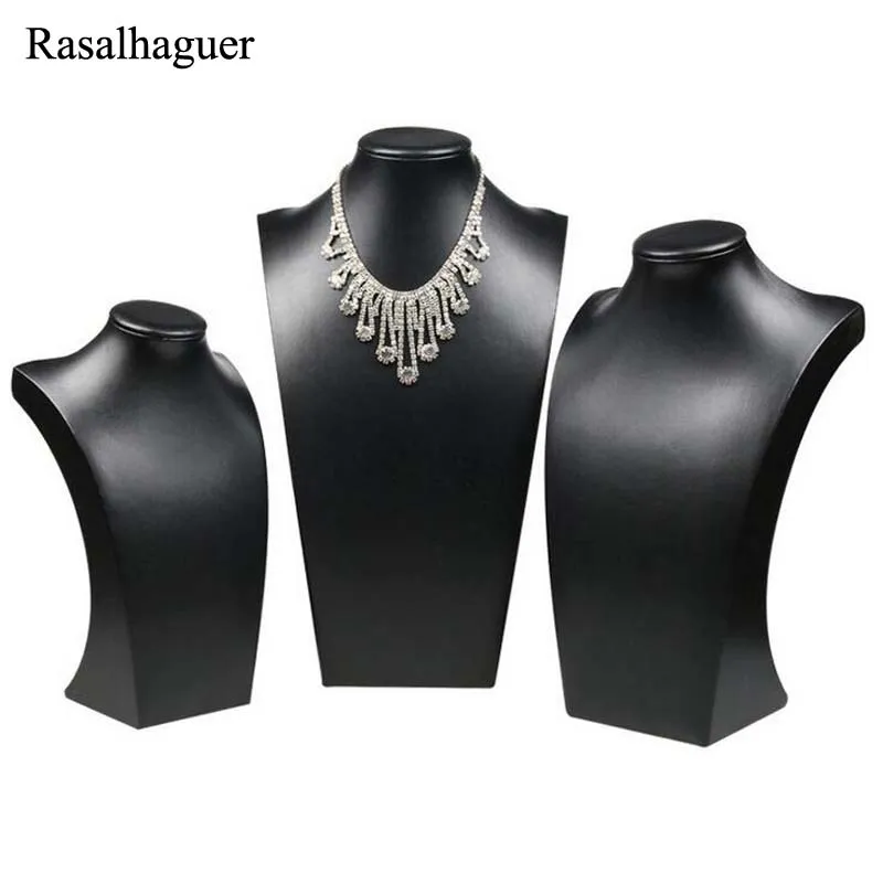 Hot Sale Black Volor Mannequin Form PU Läder Smycken Display Stativ för Counter Showcase Halsband / Hängsmycke Bust Visar Hållare