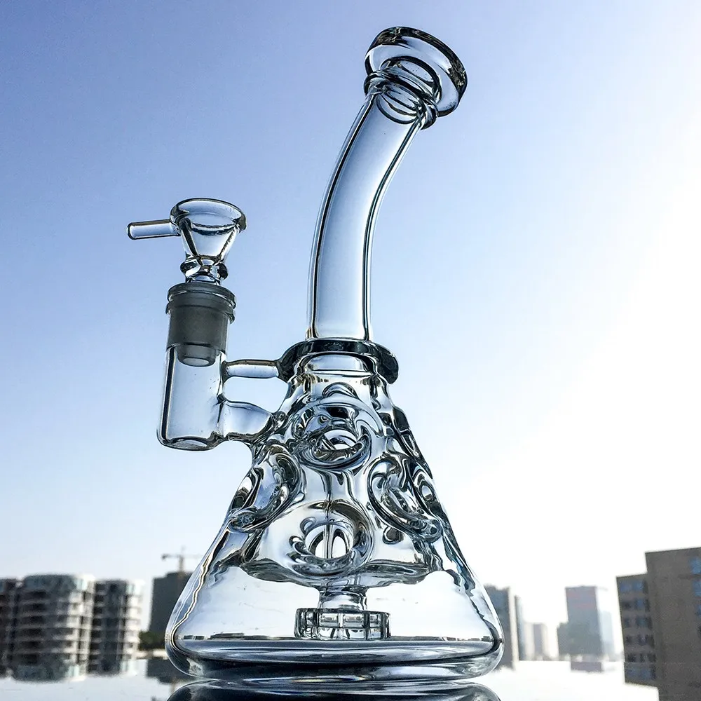 24cm Height Mini Beaker Bong Dab Rigs Water Pipes With 14mm Bowl Piece Fab Egg Recycler Glass Bongs Smoking Water Bongs MFE09-1