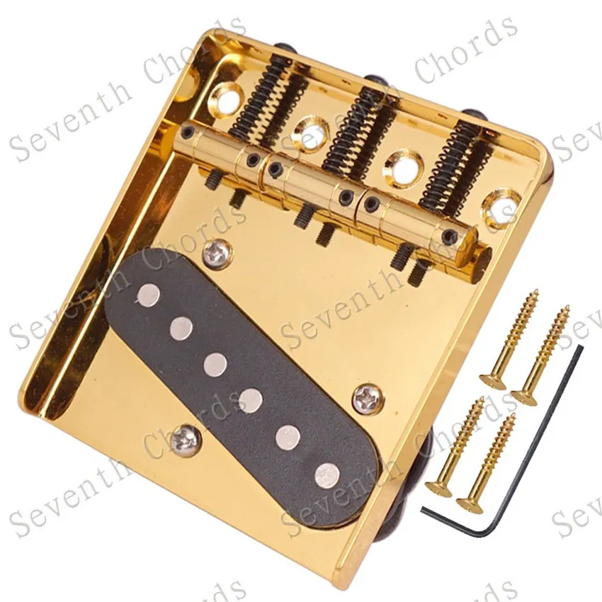 QHX Musical instrument gold 6 Flat Saddle Guitar Bridge & Pickup for Electric guitar accessories parts (3 Screws hole)