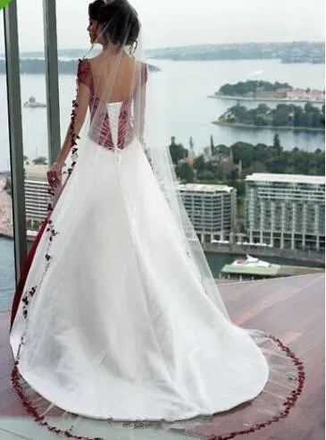 Vintage Cream Burgundy A line Lace up Wedding Dresses for Gothic Garden