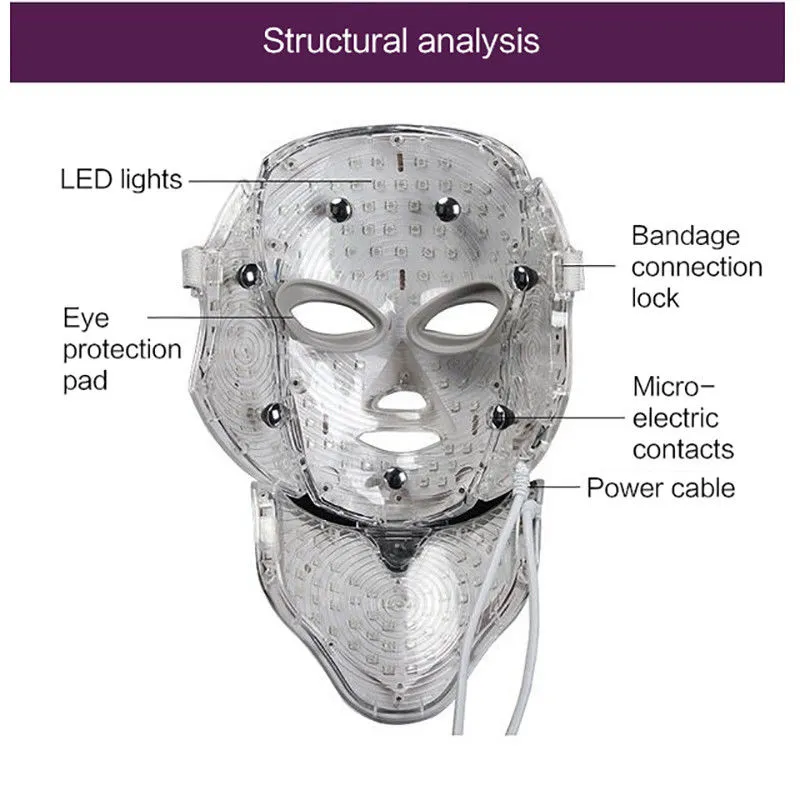 7 Färg LED FACIAL OCH NECK MASK MICROCURRENT PDT Photon Face Wrinkle Avlägsnande Hudföryngring Skönhet