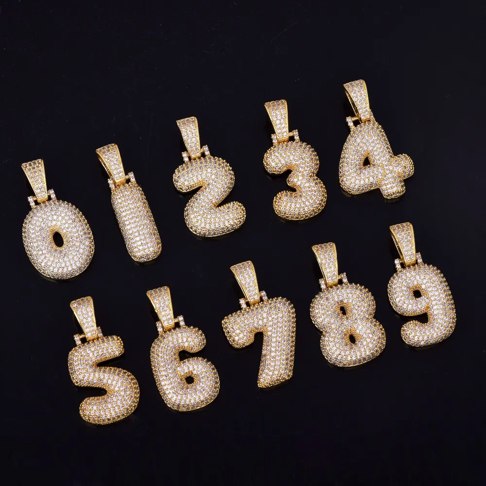 Bubble Men's Lucky Numbers Necklaces & Pendant Ice Out Cubic Zircon Women Custom Name Gold Hip Hop Jewelry with 20INCH Rope Chain