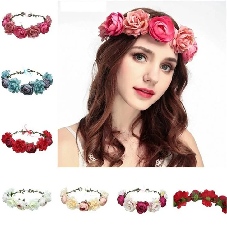 Hot Sale Imitation Rose Bride's Flower Crown Children's Head Ornamenten kransen handwerk kunstmatige bloemen slingerd