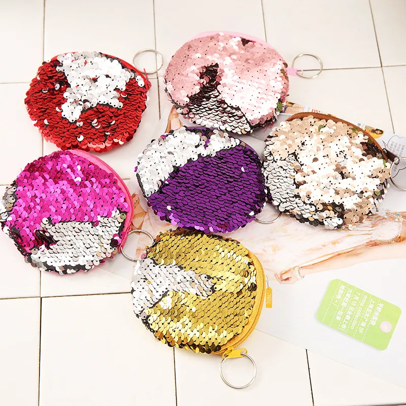 2018 hot cute Mermaid Sequin coin purse mini Storage Bag Key Ring Purse with Zipper Round Plush Coin Bag for students Headphone Bag