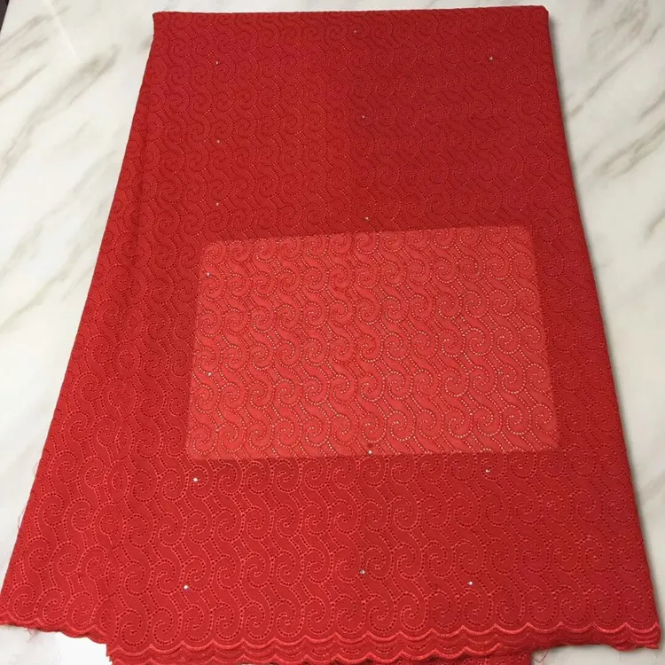 5 metros / pc lindo bordado vermelho tecido de algodão africano para swiss voile laço seco para roupas BC160-2