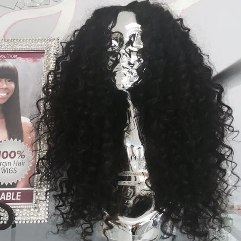 Partie libre 180density full Kinky Curly Long Black Wig Synthétique Résistant À La Chaleur Perruques Avant De Lacet Avec Délié Naturel Pour Les Femmes Noires