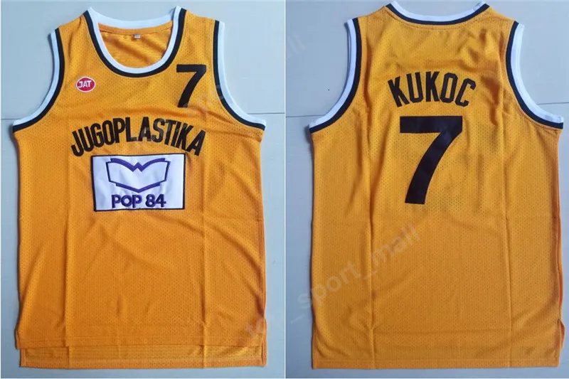 Men Moive Toni Kukoc Jersey 7 Yellow Basketball Jugoplastika Split Pop Jerseys All Stitched Sport Free Shipping