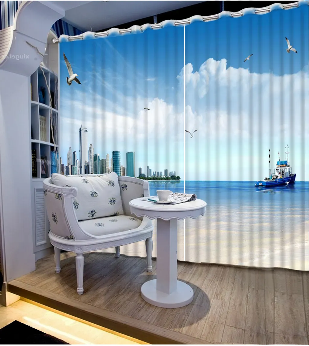 Zasłony Kokosowy widok na morze Dekoruje Domowy Pokój Doktorowy Sypialnia Salon Kurtyna Dormitorio Dlackout