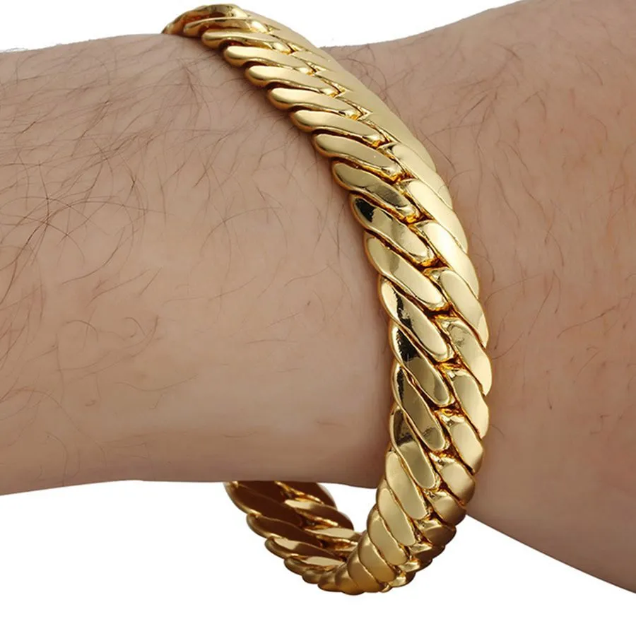Мужской женский браслет, однотонная цепочка на запястье, желтое золото 18 карат, браслет с узором «елочка», длина 23 см, классический стиль, подарок 280 м