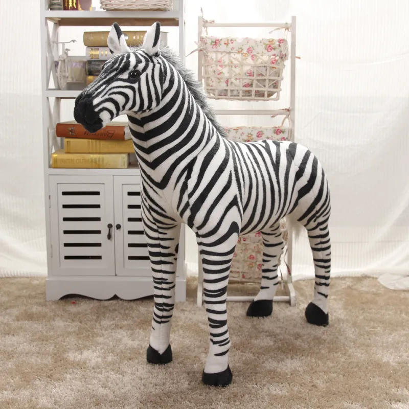 Dorimytrader quality soft simulation animal zebra plush toy realistic animals zebras toys for kids gift room deco teaching props 80x70cm