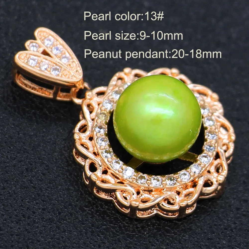 Venta al por mayor de collar de perlas de agua dulce de 9-10 mm, colgante de perla de cobre, soporte colgante (la perla viene en una variedad de colores)