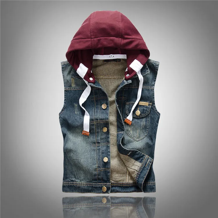 Men hooded denim vest hotsell