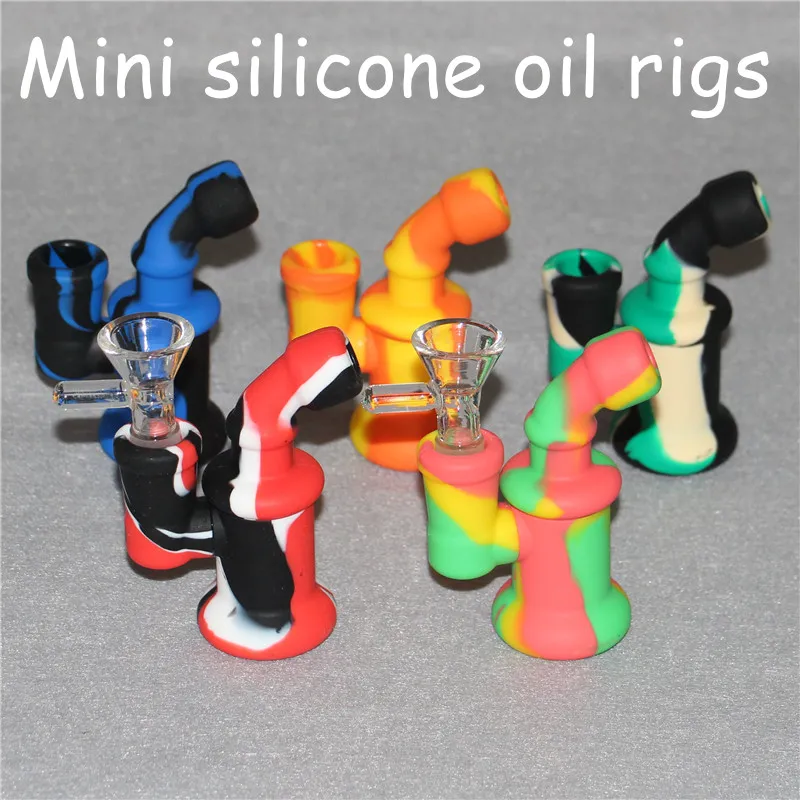 Unique Design Hookahs Silicone oil Rig Water pipes Smoking Pipe mini bubbler bong Reusable Cigarette HandPipes With Glass Bowl DHL
