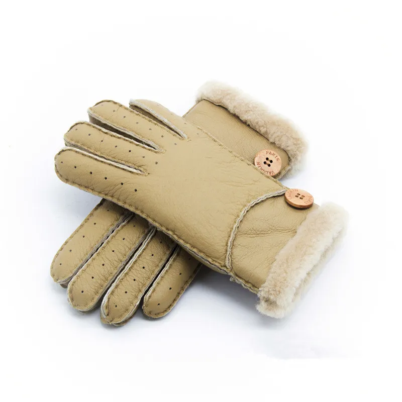 Ganz - Neue warme Winter-Damen-Lederhandschuhe aus echter Wolle für Damen, 100 % 267o