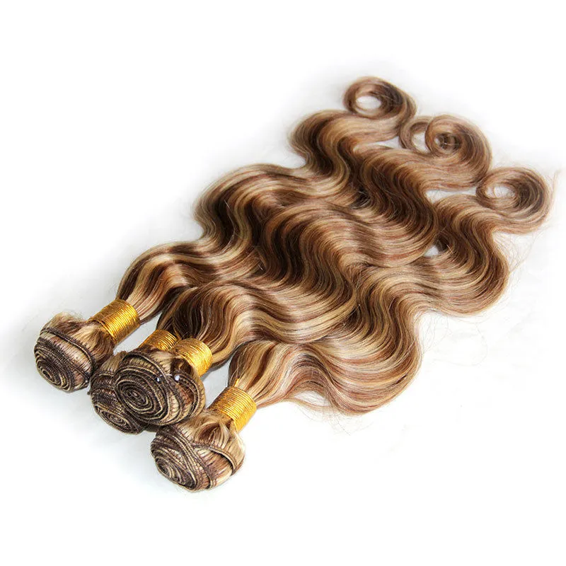 Highlight Brown Blonde Body Wave Tissages de cheveux humains Mix Couleur 8/613 Piano Tissages de cheveux humains pour les femmes noires et blanches Fast Ship